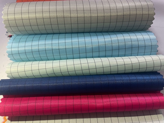 5mm Izgara Turuncu Pembe Polyester Anti - Statik ESD Antistatik Giyim İçin Dokuma Kumaş