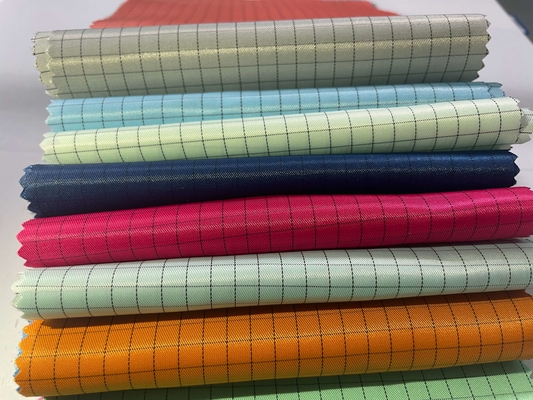 5mm Izgara Turuncu Pembe Polyester Anti - Statik ESD Antistatik Giyim İçin Dokuma Kumaş