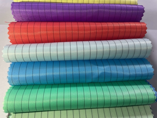 130GSM Anti Statik ESD Polyester 5mm Şerit Polyester Karbon ESD Kumaş