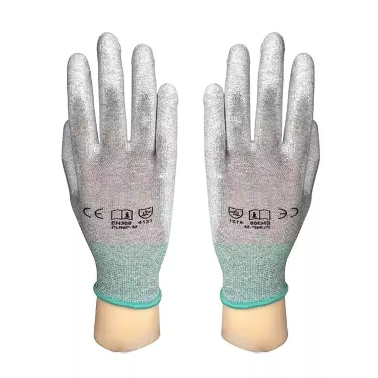 13 Ölçer Örme Astarlı Pu Kaplı Eldivenler ESD Antistatik Karbon Fiber Parmak Erkekler İnşaat Eldivenleri