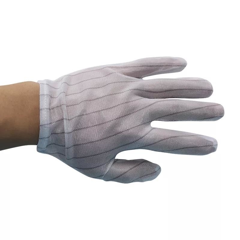 Naylon Beyaz ESD PU Üst Karbon Fiber Anti Statik Çalışma Güvenliği Temiz Oda İçin ESD Eldivenleri